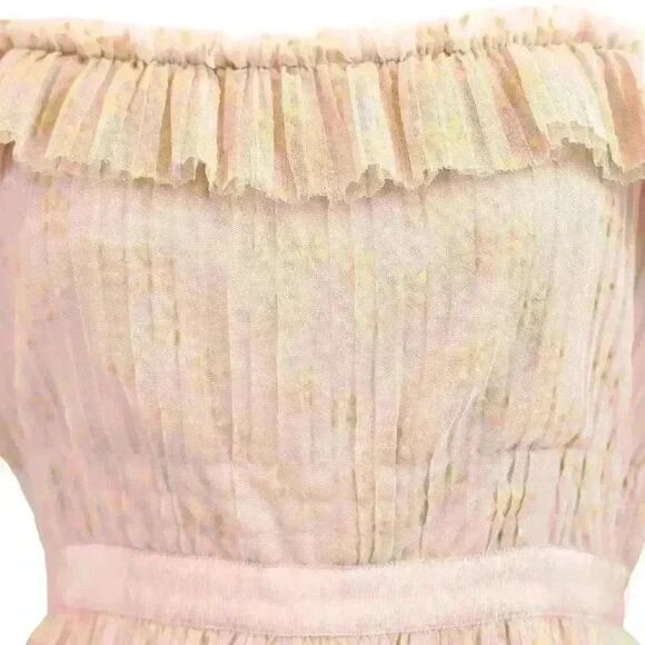 J.Crew Pink Ruffle Tulle Midi Dress in "Ashen Clay" w/Gold Velvet Detail Size 4 - Picture 5 of 9